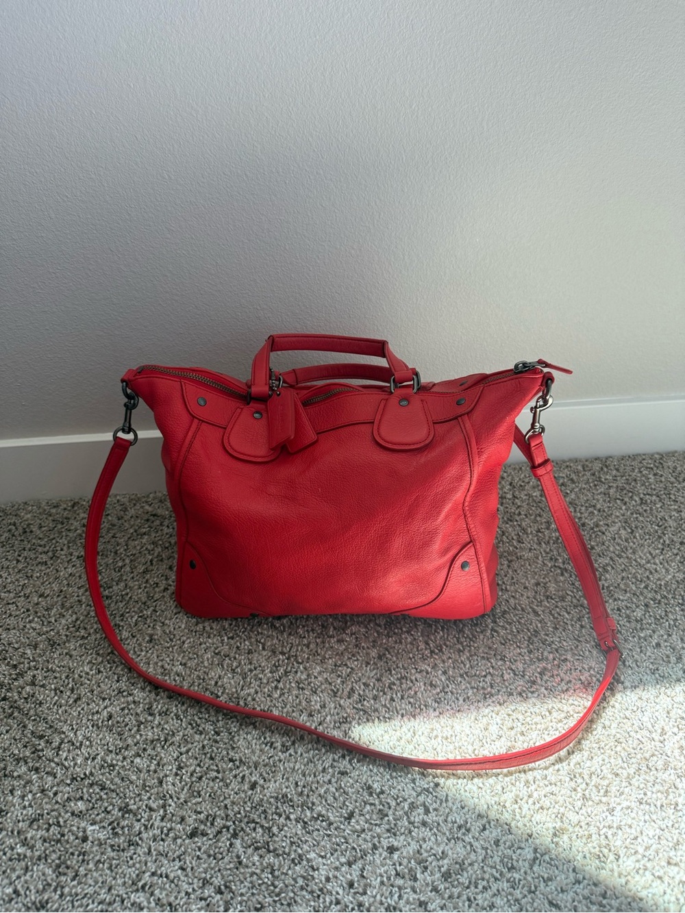 Coach Red Leather Convertible Satchel with Strap - Picture 3 of 9